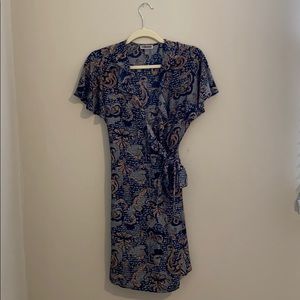 Blue Pattern Wrap Dress